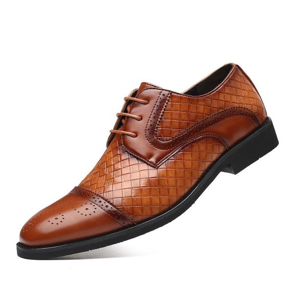 

dress shoes 2021 brogue formal men leather fashion flats genuine retro pointed toe oxford male footwear, Black