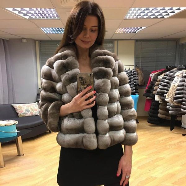 

women's fur & faux winter coat women real jacket natural rex coats elegant fashion overcoat outwear, Black