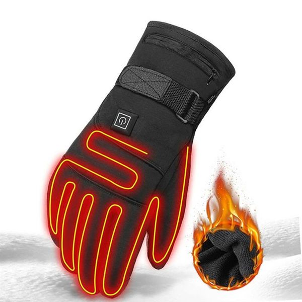 

cycling gloves waterproof motorcycle heated guantes moto heating usb hand warmer electric thermal battery powered, Black