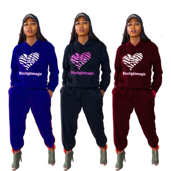 

2021 heart letter print zipper long sleeves hooded & trousers women suit autumn new arrival fashion casual piece set d2gi, Gray