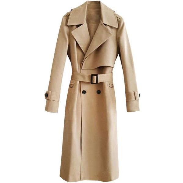 

men's wool & blends minglu khaki male trench luxury overlength double breasted casual mens jackets and coats fashion man plus size 6xl, Black