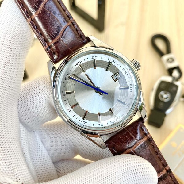 

2021 classic three needle mechanical watch fashion luxury mens watches role big brand calendar omg wrist epidermal watchband leisure style, Slivery;brown