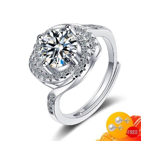 

cluster rings 925 silver jewelry with zircon gemstones charm open finger ring luxury ornaments for women wedding party gift wholesale, Golden;silver