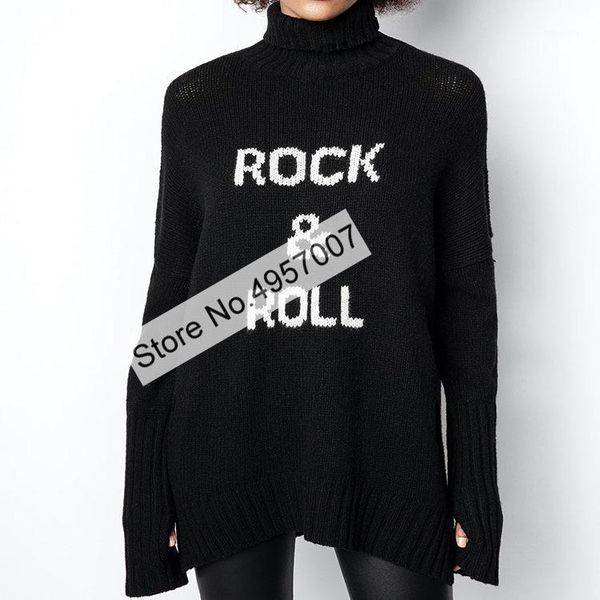 

women's sweaters ladies high collar cashmere letter knitted long sleeve pullover sweater top, White;black