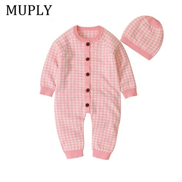 

jumpsuits born baby clothes sets plaid knitted jumpsuit girl boy long sleeve romper+headband outfit clothes+cap, Blue