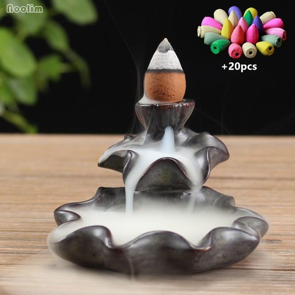 

fragrance lamps retro small lotus backflow incense burner ceramic buddha stick waterfall holder censer home office decor