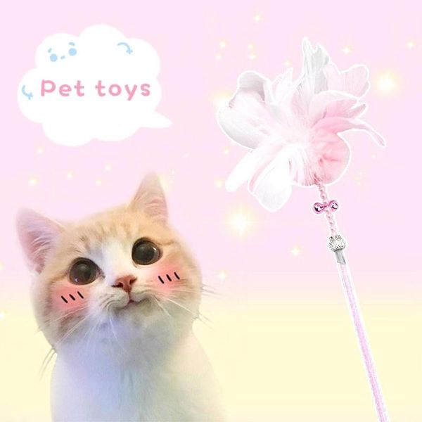 

cat toys pet cute funny stick training interactive teaser acrylic kitty toy feather bell molar accessory