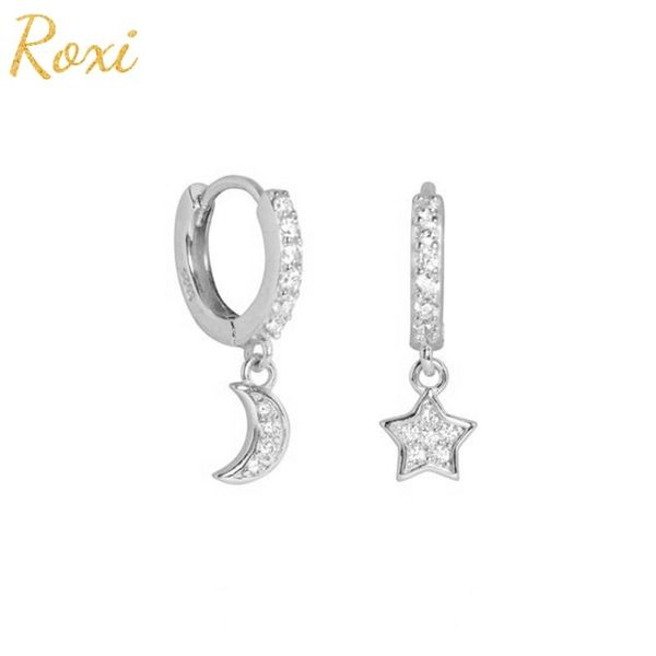

hoop & huggie roxi 925 sterling silver moon star asymmetryÂ hoop earrings for women girls wedding earring cartilage ins jewelry, Golden;silver