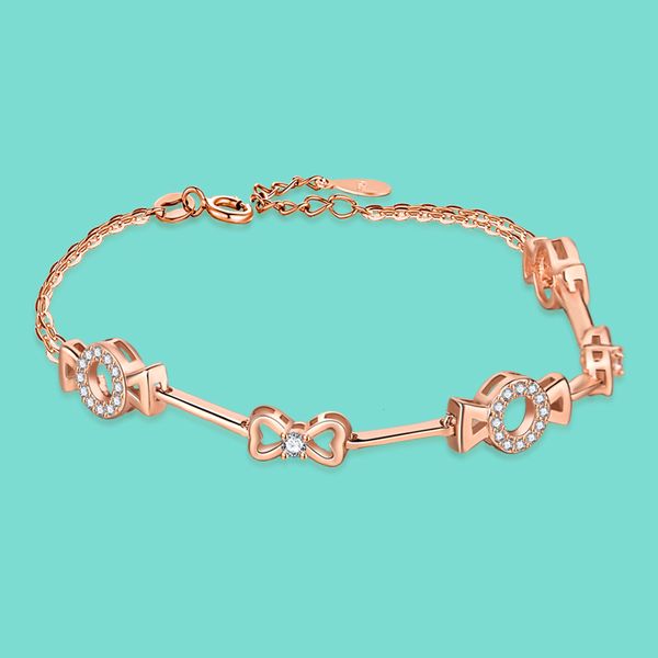Luxury Women's 925 Sterling Silver Boutique Bow Bracelet Rose Gold Chain 19CM Charm Jewelry Gift Bracciali gioielli