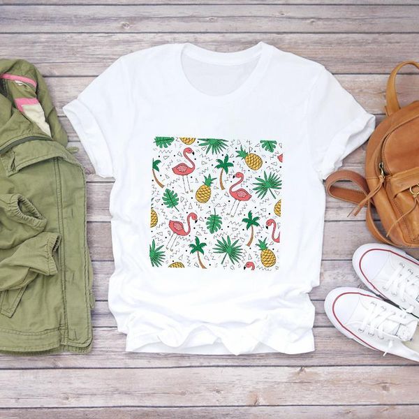 

women 2021 cute cartoon printing fashion flamingo beach summer shirt ladies womens t-shirts t graphic female tee t-shirt, White