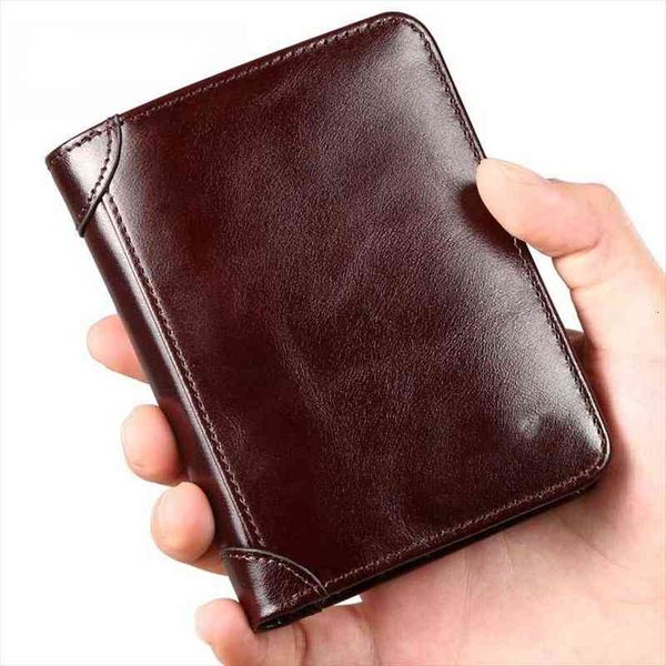 

mens wallets genuine leather wallet rfid anti theft short card holder bank credit purse men high quality, Red;black
