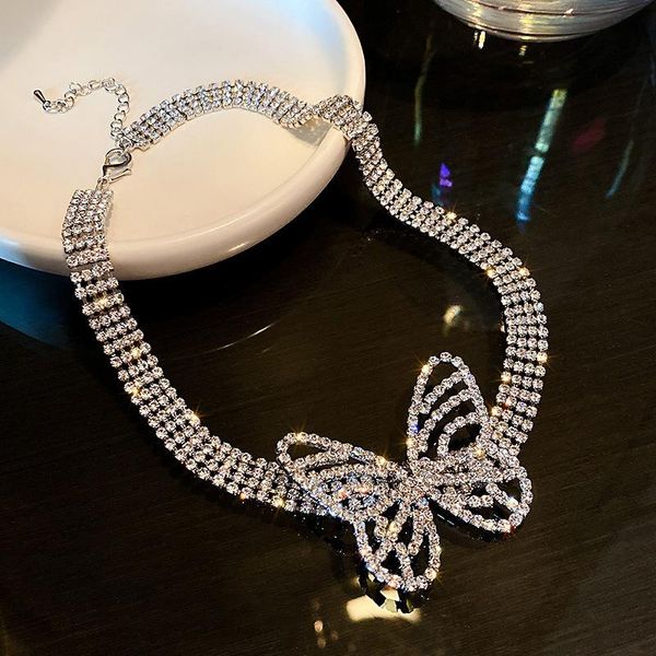 

chokers luxury rhinestone butterfly necklace fashion high-end accessories choker necklaces clavicle women jewlery charms birthday gifts, Golden;silver