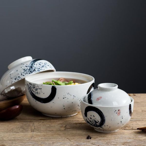 

4.5/6.5 inch japanese style ceramic dessert stew pot creative noodle soup ramen bowl household rice bowl with lid dinnerware set