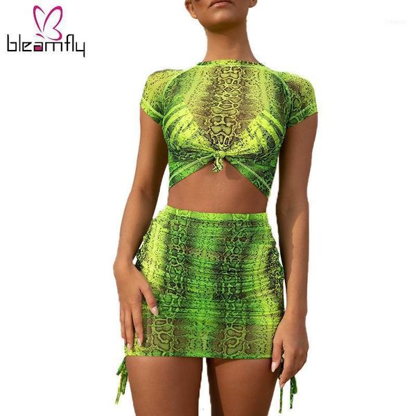 

summer boho 2 piece set neon snake print women crop shorts ladies two matching mesh club outfits1, White