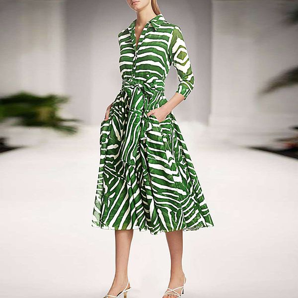 

long dress runway spring 2021 new women's fashion party vintage elegant chic gentlewoman zebra print shirt dresses trdl, Black;gray