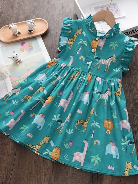 

toddler girls ruffle trim cartoon graphic dress she, Red;yellow