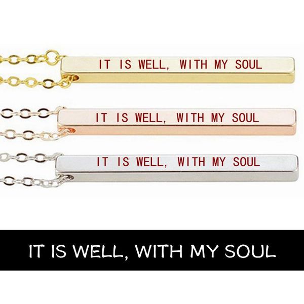 

pendant necklaces it is well, with my soul vertical necklace bible religious jewelry faith lettering christian gift drop, Silver