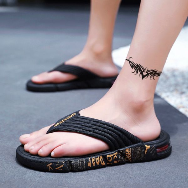 

flat flip-flops summer beach slippers breathing youth trend outdoor casual shoes male sandals, Black