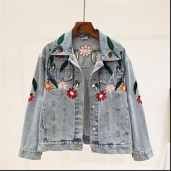 

new bf harajuk loose denim jacket women embroidery jeans coat hop single breasted jeans jacket casual women jacket overalls, Black;brown