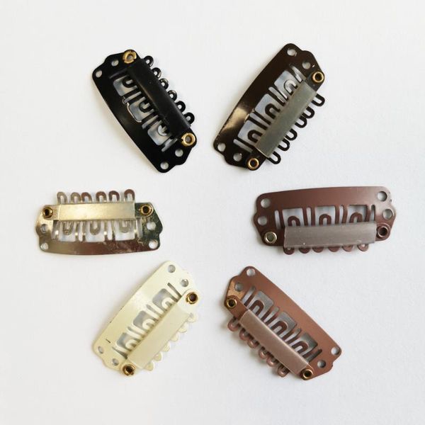 

clip in/on hair extensions 50pcs 2.8cm 6 teeth u shape snap clips for with silicon in weave accessories toupee diy styling tools, Black;brown