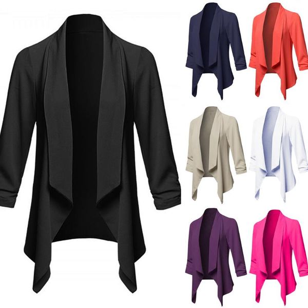 

women's jackets womail coats and women 2021 fashion plus size thin office irregular solid color lapel coat long sleeve outwear, Black;brown