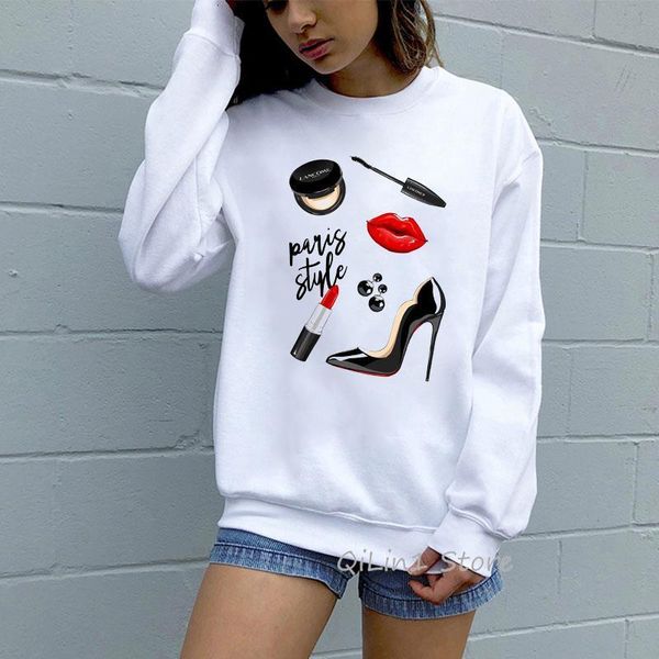 

paris style high heels shoes lip lipstick print womens sweatshirt hoodies women vogue tracksuit diy hoodie autumn clothes, Black