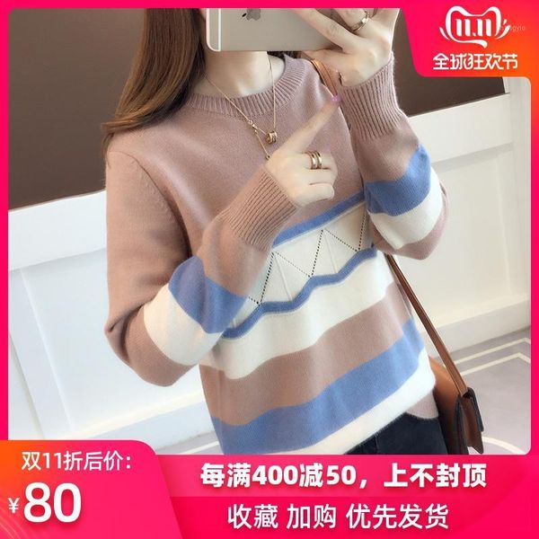

2019 jumper sweaters women's loose and lazy style new color matching round neck student sweet pullover small fresh knitwear1, White;black
