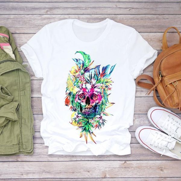 

men watercolor skull streetwear mens t shirt kawaii halloween 90s print lady graphic ladies female tee, White;black