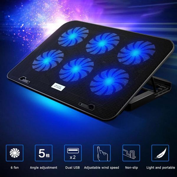 

gaming lapcooler adjustable 2 usb port 6 fans notebook cooling pad stand