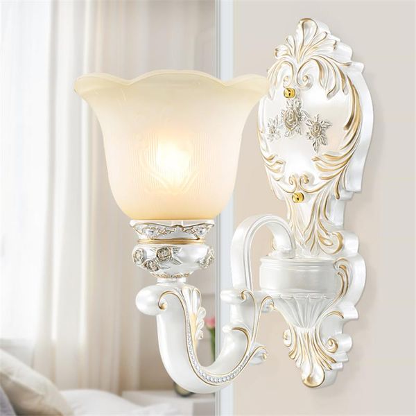 

wall lamp european white rose lamps bedroom bedside luxury study aisle background sconces lights bathroom decorated lighting