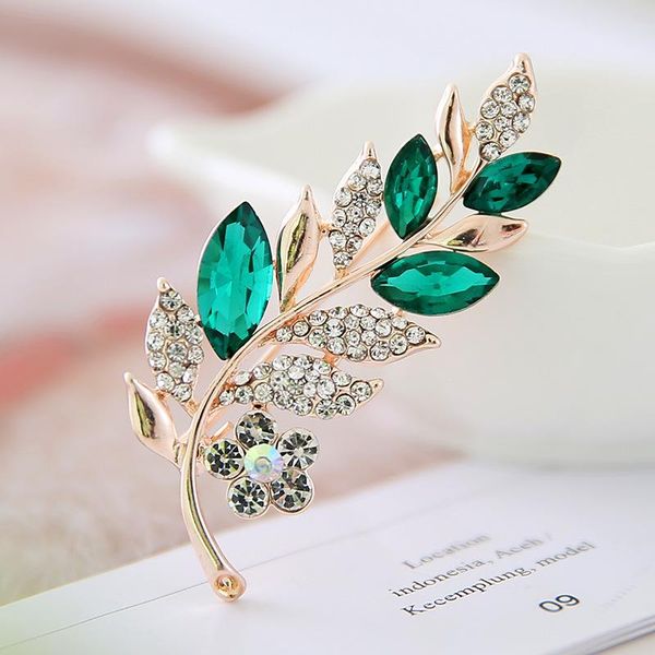 Pins, broches moda cristal zircão folhas pin roupas acessórios presente de aniversário para mulheres festa de casamento elegante