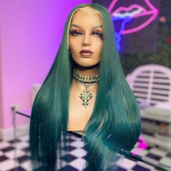 

lace wigs highlight green straight human hair hairline t part front wig transparent remy colored for black women, Black;brown