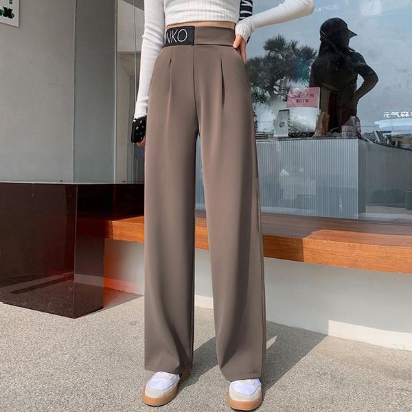 

women's pants & capris high waist women casual 2021 autumn korean style streetwear all-match loose ladies elegant straight trousers w67, Black;white
