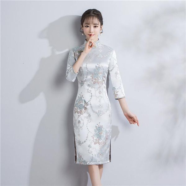 

ethnic clothing chinese style elegant embroidery qipao vintage oriental women slim stage show cheongsam novelty floral girl evening dress go, Red