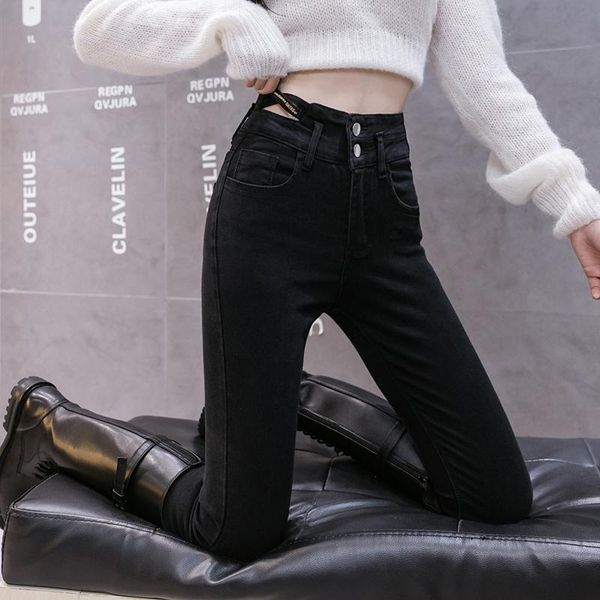 

women's jeans autumn 2021 elastic black high waist slim tight pencil pants fashion leggings, Blue
