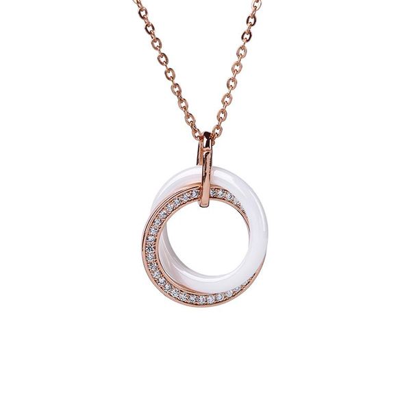 

pendant necklaces exquisite rose gold pendants necklace with a full circle crystal white ceramic for women double round fashion jewelry, Silver