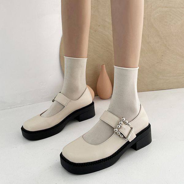 

2021 new fashin metal buckle heels pumps women sweet square toe mary janes woman student cosplay shoes aode, Black