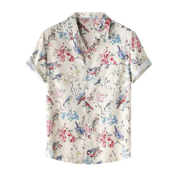 

men's casual shirts oversized shirt mens ethnic cotton linen printing hawaiian button cardigan short sleeve lapel male camisas, White;black
