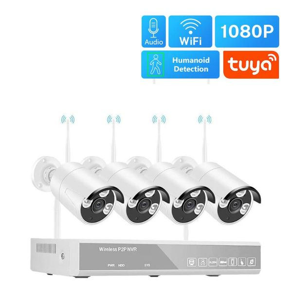 

wireless cctv system 4ch 1080p tuya nvr 2mp outdoor waterproof wifi ip security camera audio video surveillance kit