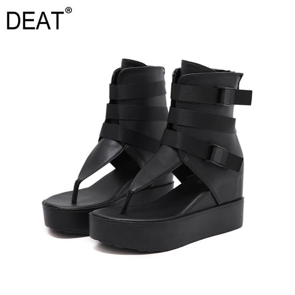 

boots [deat] 2021 round toe black belt buckle split toes pu leather single women platform cool spring summer fashion 10i260
