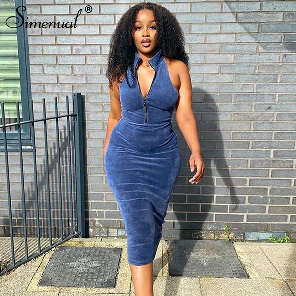 

sleeveless corduroy dresses for women zipper side split clubwear midnight outfits bodycon party midi dress solid, White;black