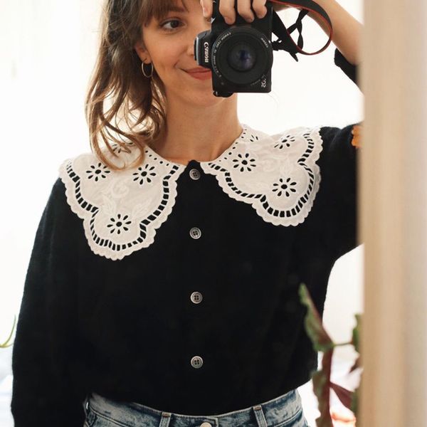 

2021 new chic black cardigan women autumn winter casual ruffled long sleeve buttons up sweater vintage elegant woman sweaters knit a8pa, White;black