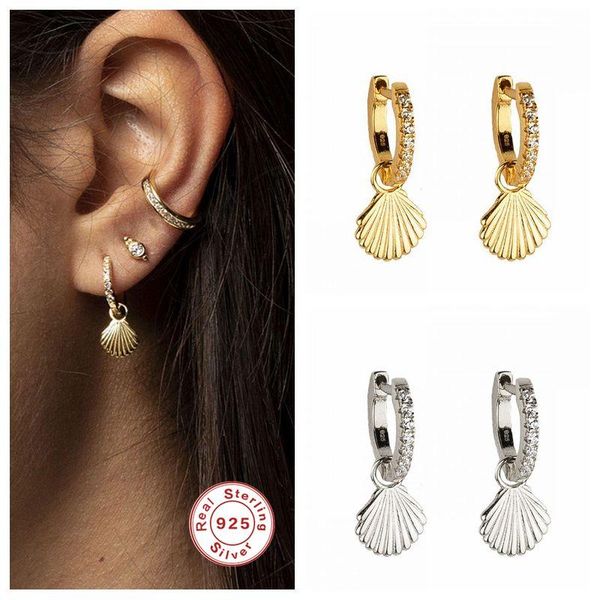 

hoop & huggie aide minimalist 925 sterling silver earrings for women punk large scallop summer fashion jewelry pendientes mujer, Golden;silver
