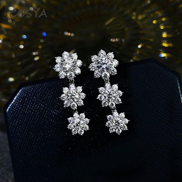 

dangle & chandelier cosya shinning real 925 sterling silver flower all-match drop earrings simplicity temperament girls jewelry