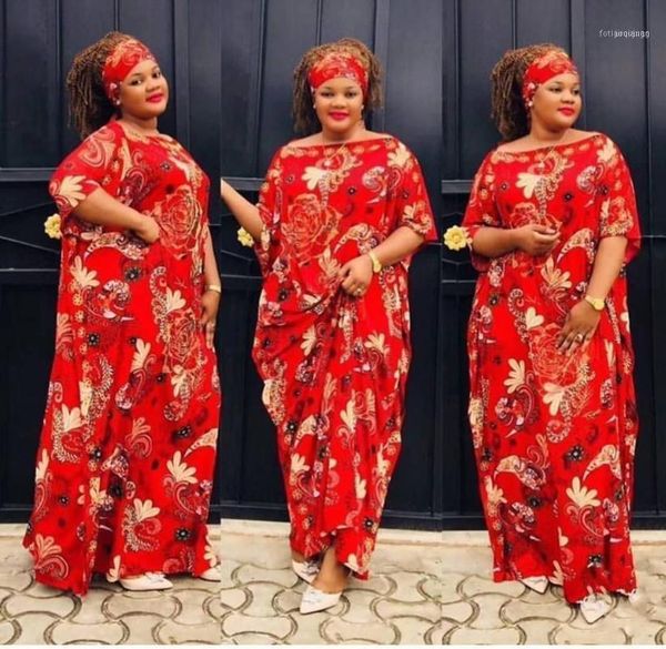 

style fashion classic african women clothing dashiki stretch size length 152 cm print design loose long dress add scarf1, Red