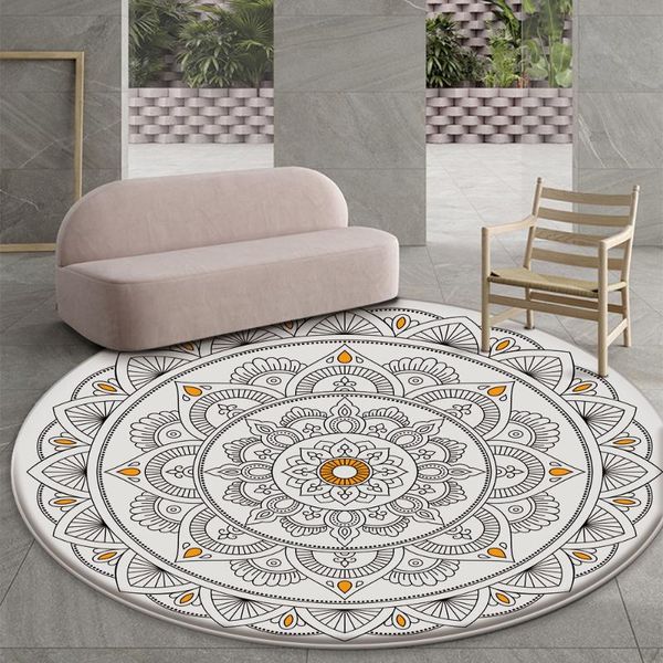 

carpets 2021 brand round mandala style pattern carpet non-slip bath mat soft fluffy flannel living room bedroom decorative