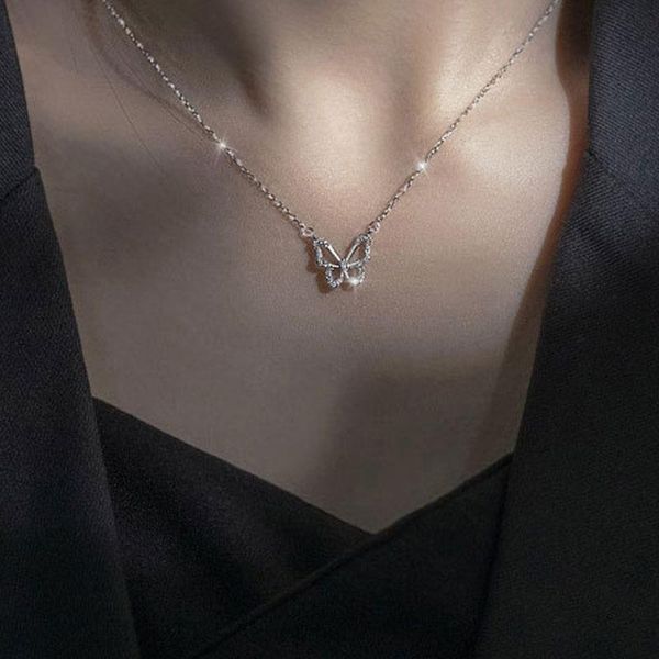 

chains butterfly necklace women elegant necklaces woman fashion pendant girl temperament jewelry trendy zinc alloy collier, Silver