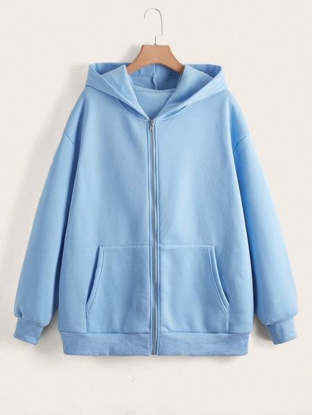 

plus zip up drop shoulder thermal lined hoodie 85xy#, Black