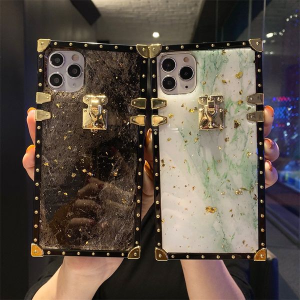 

luxury gold foil bling marble square phone case for iphone 12pro 11 7 8plus xr xs max glitter soft cover for huawei p40 p30 case