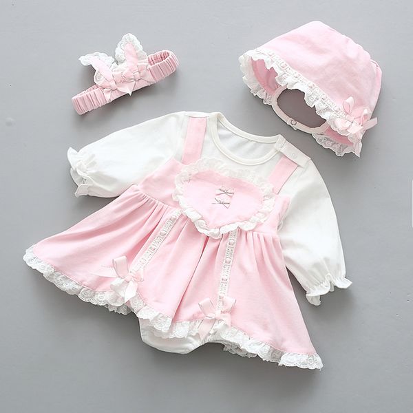 Принцесса Newborn Baby Girl Tutu Dress Bow с длинным рукавом Весна Симпатичные Кружева Девушки Платья Шляпа Одежда 210315